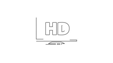 Beyaz arkaplanda HD video teknolojisi simgesi olan siyah çizgi Akıllı ekran. 4K Video hareketli grafik canlandırması.