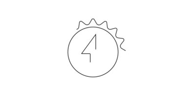 Siyah çizgi güneş enerjisi simgesi beyaz arkaplanda izole edildi. Yıldırım sembollü güneş. 4K Video hareketli grafik canlandırması.