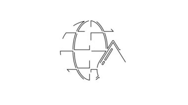 Su damlası ikonundaki kara çizgi Dünya gezegeni beyaz arka planda izole edildi. Su tasarrufu ve dünya çevre koruma. 4K Video hareketli grafik canlandırması.