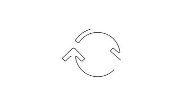 Siyah çizgi yenileme simgesi beyaz arkaplanda izole edildi. Sembolü yeniden yükle. Döndürme okları daire işareti şeklinde. 4K Video hareketli grafik canlandırması.