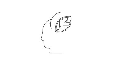 Siyah çizgi insan kafası, beyaz arkaplanda yaprak var. 4K Video hareketli grafik canlandırması.