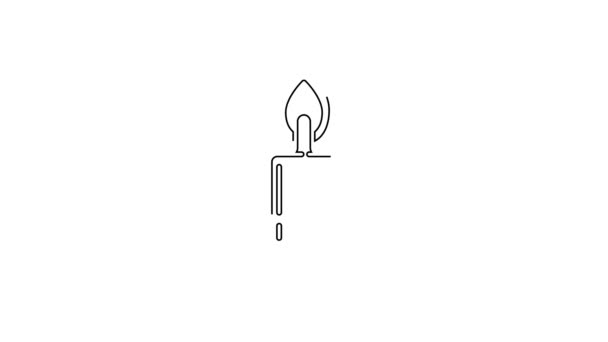 黑线燃烧的蜡烛图标孤立在白色的背景 圆柱形蜡烛与燃烧的火焰粘在一起 4K视频运动图形动画 — 图库视频影像