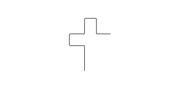 黑线基督教交叉图标孤立在白色背景 教堂十字架 4K视频运动图形动画 — 图库视频影像