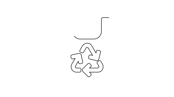 Black Line Plastiktüte Mit Recycling Symbol Isoliert Auf Weißem Hintergrund — Stockvideo