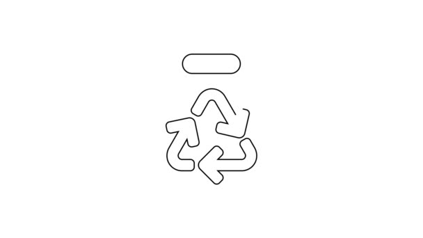黑线纸购物袋与回收图标隔离在白色背景 带有回收符号的袋子 4K视频运动图形动画 — 图库视频影像