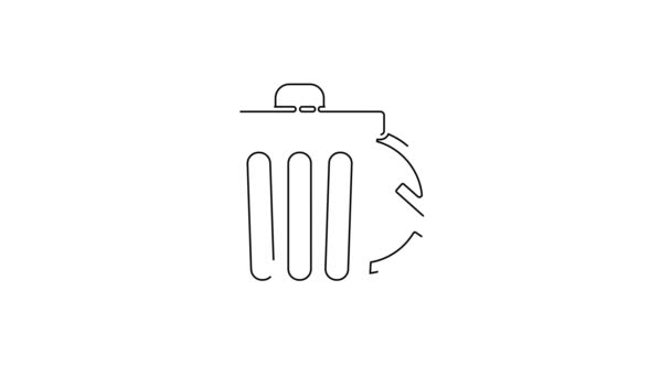 Черная Линия Recycle Корзины Иконкой Символа Утилизации Изолированы Белом Фоне — стоковое видео