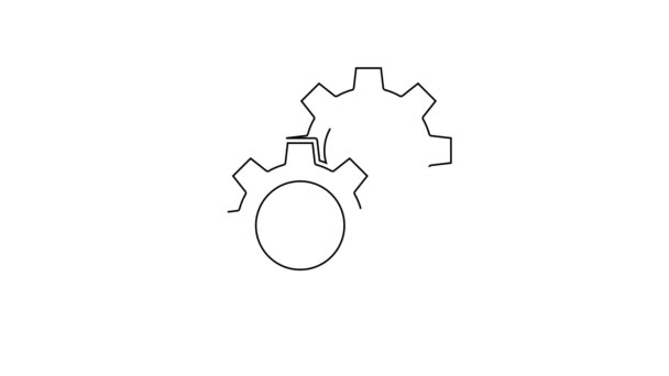 ブラックラインホワイトの背景にギアアイコンが分離 歯車の設定記号 コグのシンボル 4Kビデオモーショングラフィックアニメーション — ストック動画
