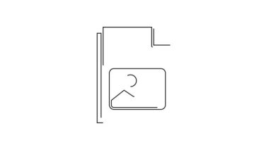 Beyaz arkaplanda siyah çizgi resim ikonu izole edildi. 4K Video hareketli grafik canlandırması.