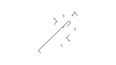 Siyah çizgi sihirli çubuk simgesi beyaz arkaplanda izole edildi. Yıldız şeklinde sihirli aksesuar. Sihirli güç. 4K Video hareketli grafik canlandırması.