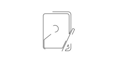 Beyaz arkaplanda siyah çizgi grafik tableti simgesi izole edildi. 4K Video hareketli grafik canlandırması.