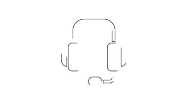 Siyah çizgi kulaklık simgesi beyaz arkaplanda izole edildi. Müşteri hizmetleri, yardım hattı, çağrı merkezi, faq, bakım. 4K Video hareketli grafik canlandırması.