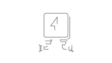 Siyah hat elektrik trafo simgesi beyaz arkaplanda izole edildi. 4K Video hareketli grafik canlandırması.