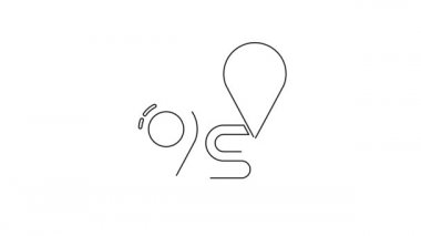 Siyah çizgi rota simgesi beyaz arkaplanda izole edildi. Harita işaretçisi işareti. Yol ya da yol kavramı. GPS navigatörü. 4K Video hareketli grafik canlandırması.