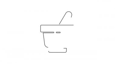 Siyah çizgi havan ve tokmak simgesi beyaz arkaplanda izole edildi. 4K Video hareketli grafik canlandırması.