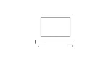 Siyah çizgi makyaj tozu ve beyaz arka planda izole edilmiş ayna simgesi. 4K Video hareketli grafik canlandırması.