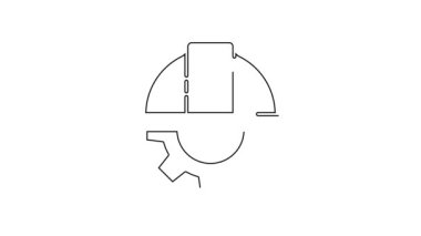 Siyah çizgili işçi kaskı ve dişli ikonu beyaz arka planda izole edildi. 4K Video hareketli grafik canlandırması.