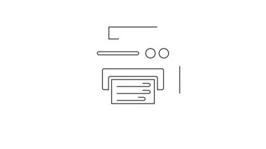 Beyaz arkaplanda siyah çizgi yazıcı simgesi izole edildi. 4K Video hareketli grafik canlandırması.