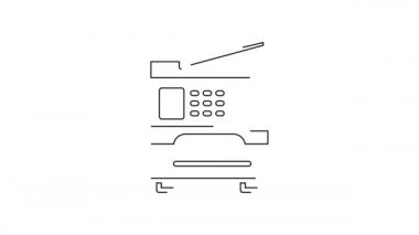 Beyaz arkaplanda siyah çizgi yazıcı simgesi izole edildi. 4K Video hareketli grafik canlandırması.