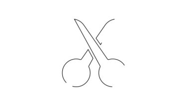 Siyah çizgi makas simgesi beyaz arkaplanda izole edildi. Alet kesme işareti. 4K Video hareketli grafik canlandırması.