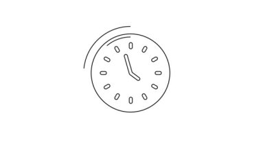 Siyah çizgi saat simgesi beyaz arkaplanda izole edildi. Zaman sembolü. 4K Video hareketli grafik canlandırması.