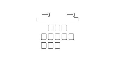 Siyah çizgi takvim simgesi beyaz arkaplanda izole edildi. Olay hatırlatma sembolü. 4K Video hareketli grafik canlandırması.