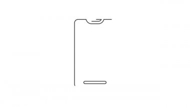 Siyah çizgi Akıllı Telefon, beyaz arkaplanda izole edilmiş cep telefonu simgesi. 4K Video hareketli grafik canlandırması.