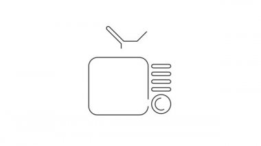 Siyah çizgi Retro TV simgesi beyaz arkaplanda izole edildi. Televizyon tabelası. 4K Video hareketli grafik canlandırması.