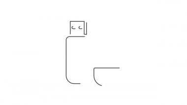 Siyah çizgi USB flash disk simgesi beyaz arkaplanda izole edildi. 4K Video hareketli grafik canlandırması.