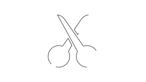 Black Line Scissors Icon Isolated White Background Cutting Tool Sign — Stock Video