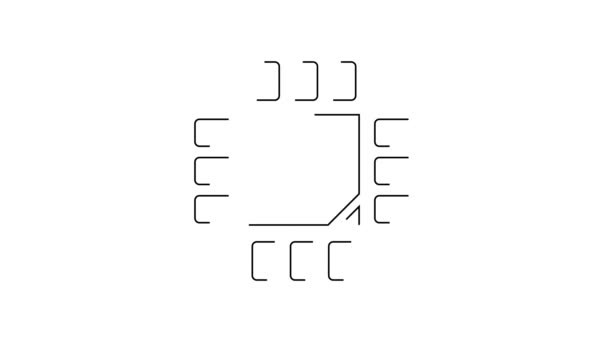 Svart Linje Datorprocessor Med Mikrokretsar Cpu Ikon Isolerad Vit Bakgrund — Stockvideo