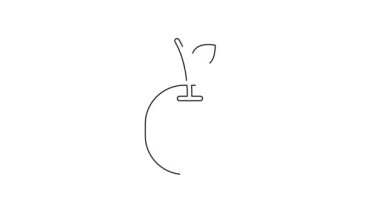 Siyah çizgi Apple simgesi beyaz arkaplanda izole edildi. Yaprak sembollü meyve. 4K Video hareketli grafik canlandırması.