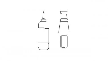 Siyah çizgili sos şişesi ikonu beyaz arka planda izole edilmiş. Ketçap, hardal ve fast food için soslu mayonez şişeleri. 4K Video hareketli grafik canlandırması.