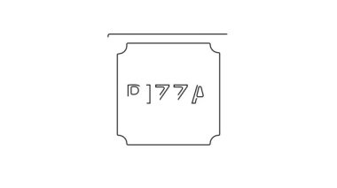 Beyaz arka planda izole edilmiş karton kutu simgesindeki siyah çizgi pizza. Düzen elemanlarıyla birlikte kutu. 4K Video hareketli grafik canlandırması.