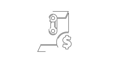 Beyaz zemin üzerinde para dolar sembolü olan siyah çizgi zarfı. Maaş zammı, maaş bordrosu, tazminat geliri. 4K Video hareketli grafik canlandırması.