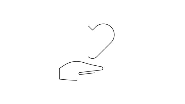 黒い線白い背景に隔離された手のアイコンのハート 愛のシンボルを与える手 バレンタインデーのシンボル 4Kビデオモーショングラフィックアニメーション — ストック動画