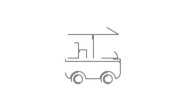 黒線白の背景に隔離されたファーストフードのカートアイコン 都市のキオスク 4Kビデオモーショングラフィックアニメーション — ストック動画