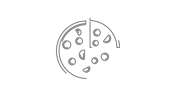 Czarna Linia Pizza Ikona Izolowana Białym Tle Szybkie Menu Animacja — Wideo stockowe