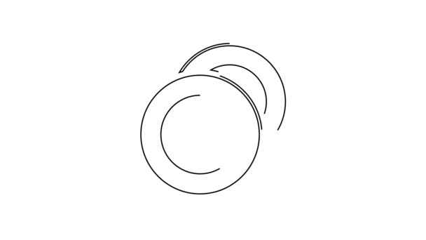 Fekete vonal Plate ikon elszigetelt fehér háttérrel. Evőeszköz szimbólum. Éttermi jel. 4K Videó mozgás grafikus animáció.