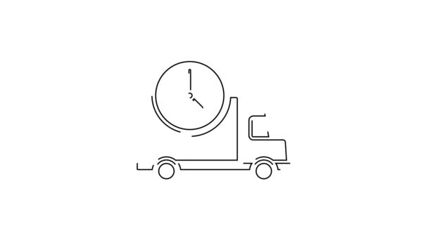Truk Pengiriman Logistik Garis Hitam Dan Ikon Jam Diisolasi Dengan — Stok Video