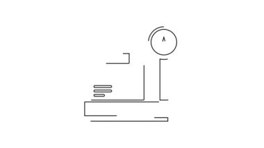 Beyaz arkaplanda izole edilmiş karton kutu simgesiyle siyah çizgi ölçeklendirmesi. Lojistik ve teslimat. Dağıtım paketinin ağırlığı bir ölçekte. 4K Video hareketli grafik canlandırması.