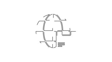 Beyaz zemin üzerinde izole siyah çizgi dünya kargo ve karton kutu ikonu. 4K Video hareketli grafik canlandırması.