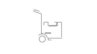 Siyah çizgili el arabası ve beyaz arka planda izole edilmiş kutular. Dolly sembolü. 4K Video hareketli grafik canlandırması.