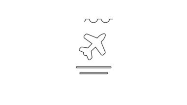 Siyah hat uçak bileti ikonu beyaz arka planda izole edildi. Uçak bileti. 4K Video hareketli grafik canlandırması.