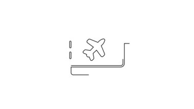 Siyah hat uçak bileti ikonu beyaz arka planda izole edildi. Uçak bileti. 4K Video hareketli grafik canlandırması.