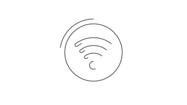 Siyah çizgi Wi-Fi kablosuz internet ağ sembolü simgesi beyaz arkaplanda izole edildi. 4K Video hareketli grafik canlandırması.