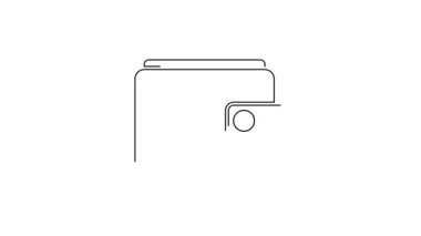 Beyaz arkaplanda siyah çizgi cüzdan simgesi izole edildi. Çanta ikonu. Nakit tasarruf sembolü. 4K Video hareketli grafik canlandırması.