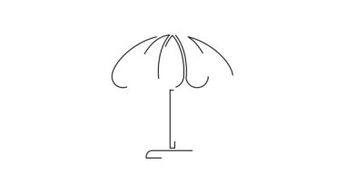 Beyaz arka planda izole edilmiş plaj ikonu için siyah çizgi güneş koruyucu şemsiye. Açık alan için büyük bir şemsiye. Plaj şemsiyesi 4K Video hareketli grafik canlandırması.