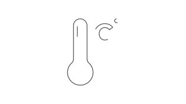 Siyah çizgi Meteoroloji termometresi beyaz arka planda izole edilmiş ikonu ölçüyor. Termometre termometresi sıcak ya da soğuk hava gösteriyor. 4K Video hareketli grafik canlandırması.