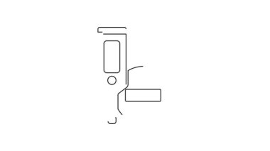 Tıbbi muayene ikonu için siyah çizgi dijital termometresi beyaz arka planda izole edildi. 4K Video hareketli grafik canlandırması.