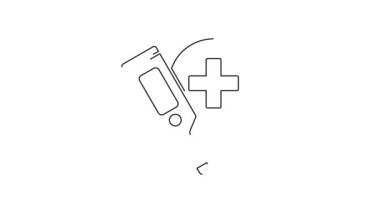 Tıbbi muayene ikonu için siyah çizgi dijital termometresi beyaz arka planda izole edildi. 4K Video hareketli grafik canlandırması.